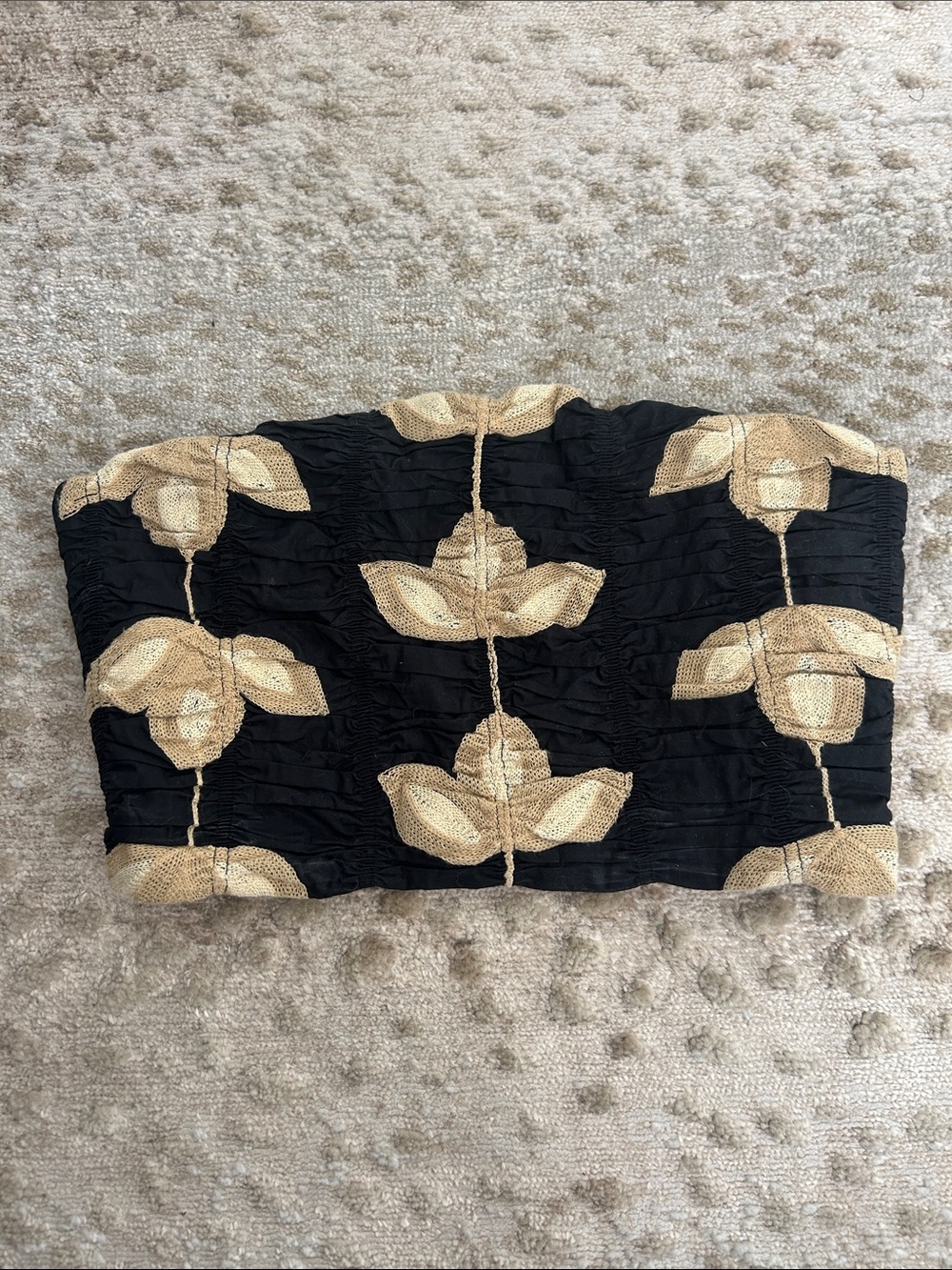 Zara Black Strapless Crop Top with Gold Leaf Motif